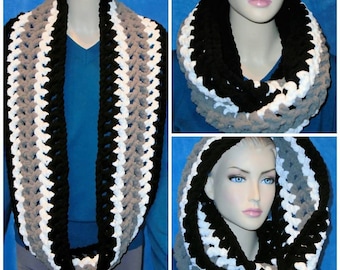 Black Crochet Infinity Scarf, Crochet Scarf, Infinity Scarf, Soft Plush Cozy Scarf, Super Warm, knit scarf, fashion, loop cowl scarf