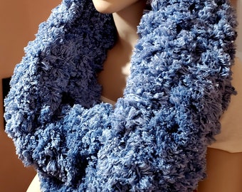 Chunky Crochet Infinity Scarf, Blue Infinity Scarf, Oversized Bulky Fluffy Scarf, Chunky Knit Scarf, Plush Sherpa Scarf, Country Blue Scarf