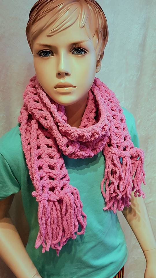 Little Girl's Pink Crochet Scarf Fringes Pink Girls Etsy