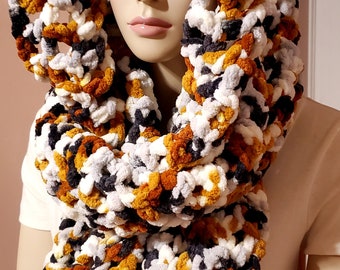 Fall winter jumbo scarf, oversized plush scarf 84" x 12", wrap, knitted scarf, crochet scarf, autumn colors, fall colors, cozy wrap