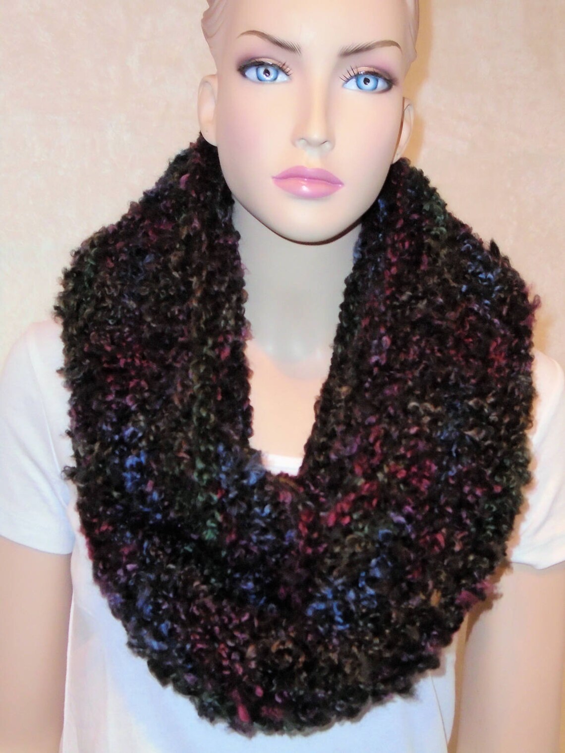 Black Crochet Scarf Crochet Infinity Scarf Black Scarf Blue Crochet