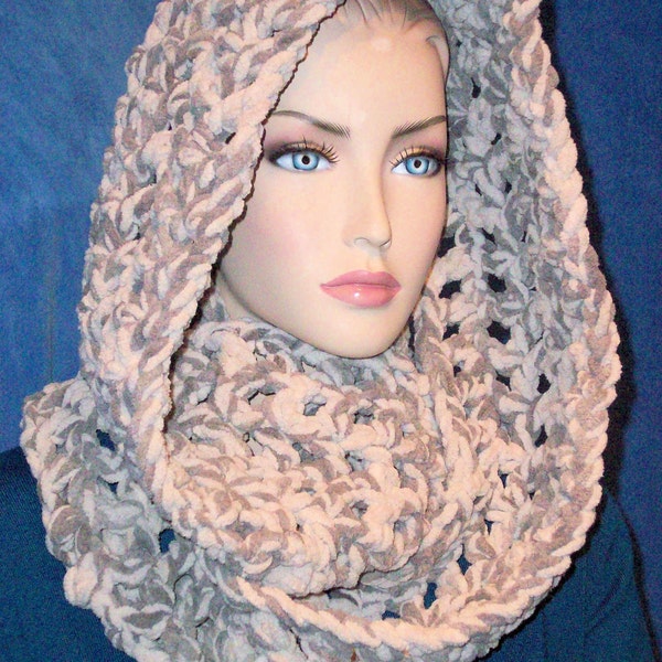 Crochet Infinity Scarf, Taupe Infinity Scarf, Plush Gray Infinity Scarf, Grey Scarf, Infinity Scarf, Chunky Infinity Scarf,