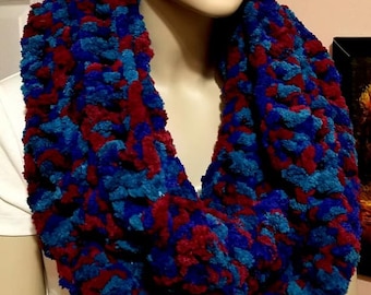 Colorful Crochet Infinity Scarf,  Multi Color Scarf, Jewel tones, Plush Scarf, Oversized Scarf, Soft Scarf