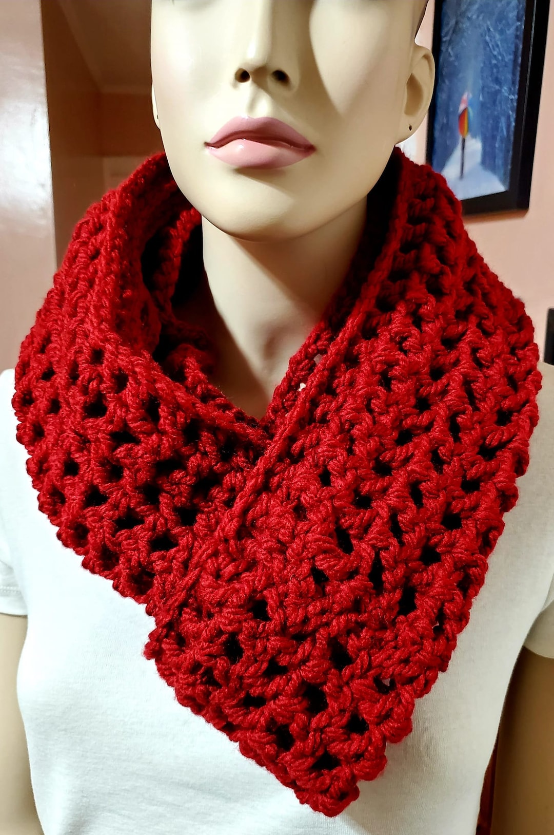 Red Chunky Crochet Infinity Scarf, Red Scarf, Infinity Scarf, Knit ...