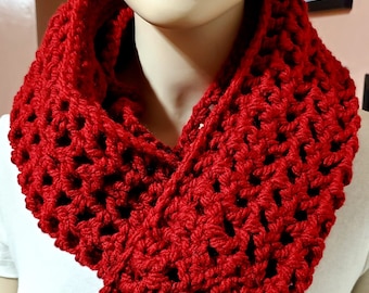 Red Chunky Crochet Infinity Scarf, red scarf, infinity scarf, knit scarf