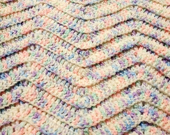 Crochet Baby Blanket, baby afghan, handmade blanket, gender neutral gift, baby shower gift, pastel colors, chevron design, baby gift