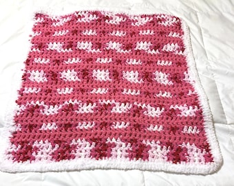 Pink and White Crochet Baby Girl Blanket, Handmade Baby Blanket,