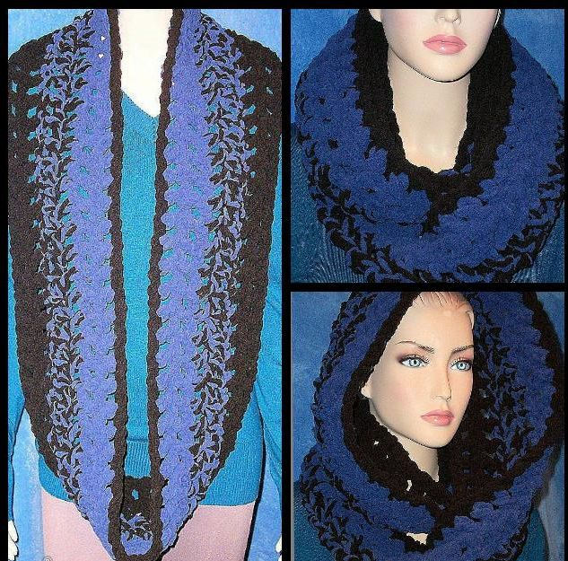 Blue Crochet Infinity Scarf Black Crochet Infinity Scarf | Etsy