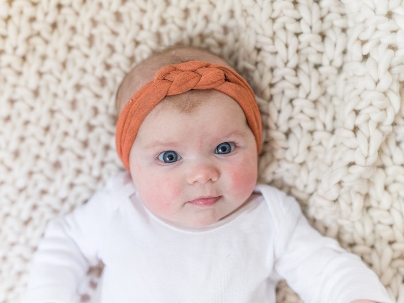 baby girl knot headband, baby girl headbands, soft headbands, stretch headbands, gifts for baby girl, gifts for new baby girl, baby headwrap image 1