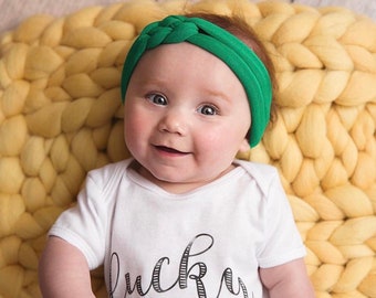 kelly green st. patrick's day headband, baby girl st. patty's day headband, outfit accessories infant girl, celtic knot headbands for baby