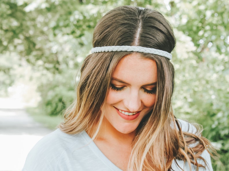 braided headbands for women, adult headbands, neutral color headbands, solid color headbands, thin headband, stretch headband, gifts for her image 3
