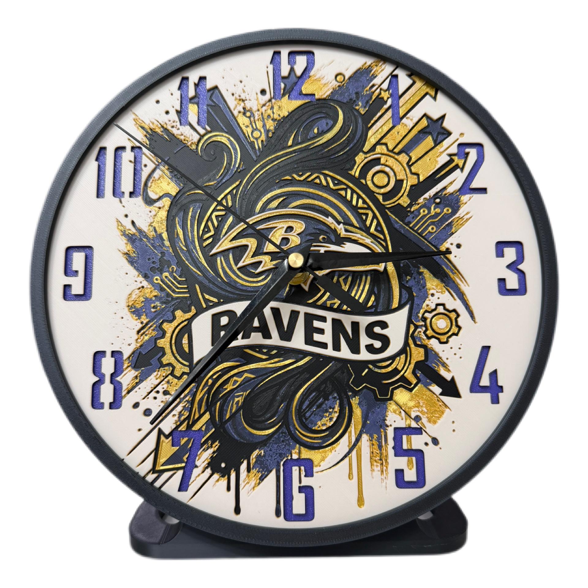 Ravens Clock 3D Printed Baltimore Ravens Clock W/stand - Etsy
