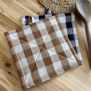 Handgemaakte katoenen pannenlap | Hittebestendige pannenlap met gingham-ruit