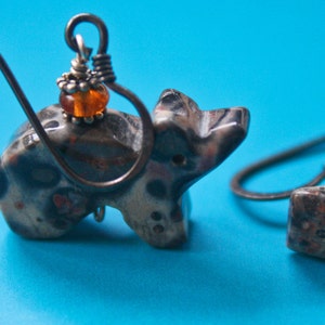 Whimsical Grey Agate Elephant Earrings