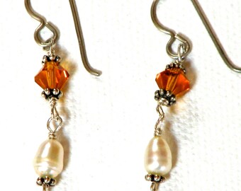 Golden Swarovski Crystal & Pearl Earrings