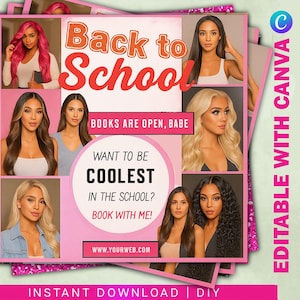 Back To School Flyer, Back to school sale flyer, Back to school hair flyer, Braid Flyer, MUA Nails Lash Braids Hair, template Canva Editable