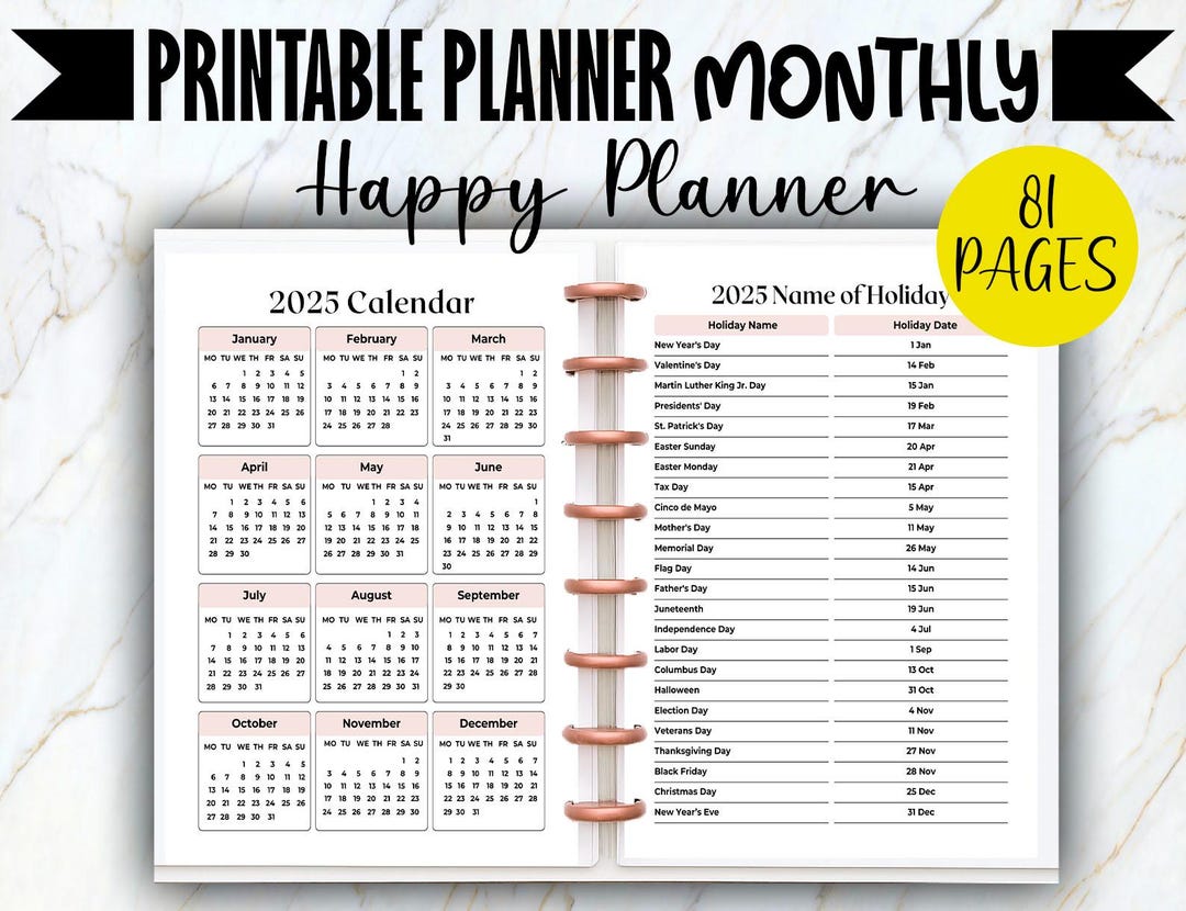 Happy Planner Monthly Planner Undated Month on Monthly Calendar Inserts