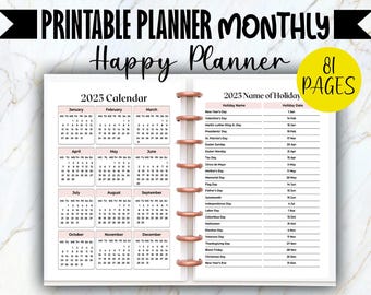happy planner agenda mensuel non daté sur le calendrier mensuel avec encarts journal classique Happy Planner PDF modifiable HP Pages imprimables sur toile