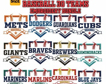 Ensemble de motifs de broderie de baseball les 30 équipes vintage fichiers de points de sport Game Day baseball équipe Style Téléchargement instantané Dst Jef Exp Vp3 Svg
