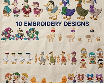 Baby Duck Trio Embroidery Design – Mallard Duck Trio with Bows Sketch Machine Embroidery Design Digital Download