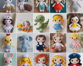 Lot de motifs au crochet Amigurumi | Collection d'animaux et de poupées (Modèle PDF)
