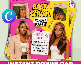Back 2 School Sale Flyer – Hair, Nails, Lashes, Braids & Wax Booking Template | Braid Special, Wig Install, Nailtech Deals