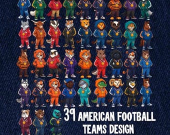 Bundle de mascotte de football vintage 39 PNG, clipart équipe de football rétro, jour de match Sublimation dessins graffiti maillot de football graphiques sport PNG