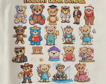 Lot de 59 ours de Noël styliste, broderie, lot de fichiers de broderie d'ours rétro motif saisons, ours des Fêtes