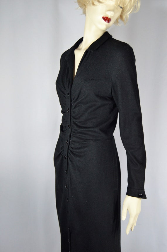 Black Wool / Glass Button Down Dress
