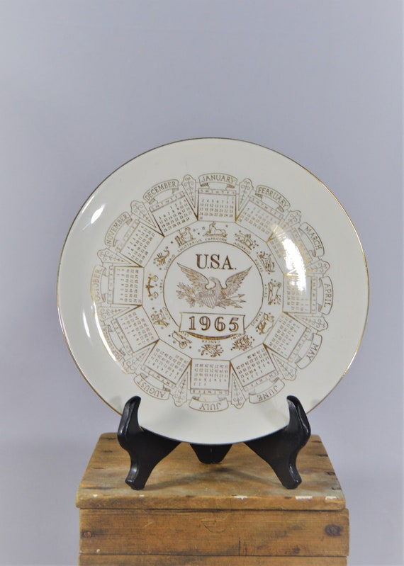 1965 Calendar and Astrological Gold Etched Plate - Etsy