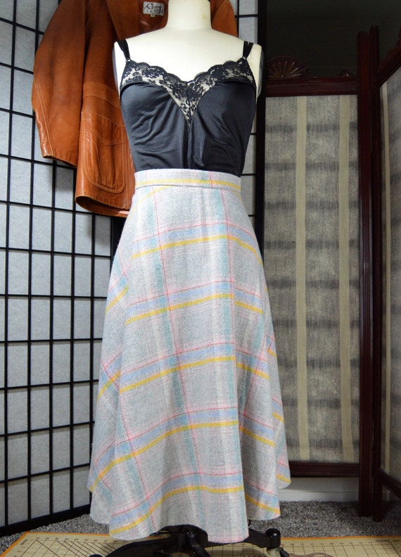 80s wool plaid skirt Gem