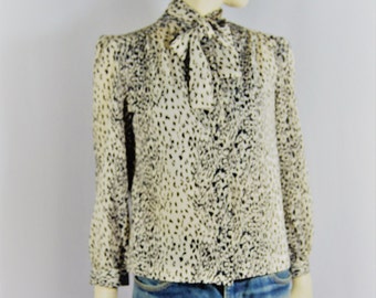 Snow Leopard Blouse with Tie