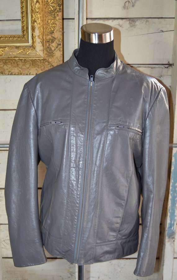 grey leather jacket