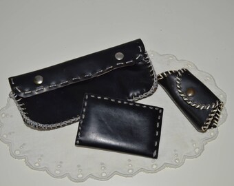 Black Leather Wallet Set