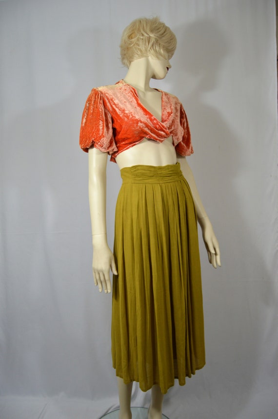 Green Gauze Pleated Skirt