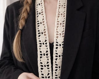 Lace Skinny Scarf Crochet Pattern | Vintage Neck Tie Accessory (PDF Download)