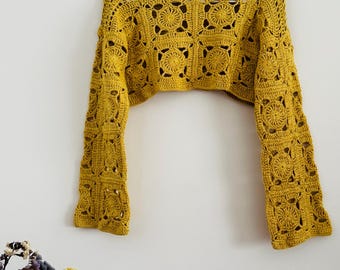 Crochet Crop Sweater Pattern, Granny Square Pullover Pattern, Instant Download PDF