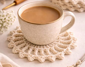 Untersetzer Häkelanleitung, Easy Boho Lace Mug Rug (PDF Download)
