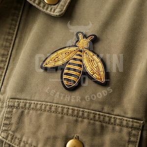 Gold Bee Brooch – Hand Embroidered Bullion Wire Badge with Safety Pin – Fashion Lapel Pin