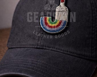 Hand Embroidered Rainbow Paint Brush Brooch: Bullion Wire Fashion Badge | Patch for clothing