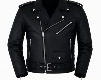 Klasyczna czarna skórzana kurtka motocyklowa dla mężczyzn | Styl vintage biker