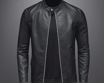 Men’s Slim Fit Black Leather Biker Jacket