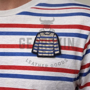 Handmade Striped Sweater Brooch: Bullion Wire Embroidery Pin | Patch for clothing