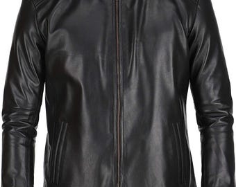 Men's Minimalist Black Leather Jacket – Slim Fit Genuine Leather Biker Coat