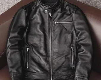 Men’s Black Biker Leather Jacket – Real Leather Slim Fit