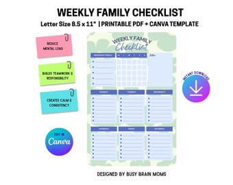 Wöchentlicher Familienplaner Printable | Haushaltszeitplan, Haushaltsplan, Haushaltsplan, Haushaltsplan | Beschäftigte Mama Organisator | Digitales Familien Template PDF