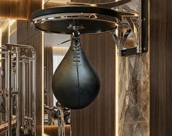 Handcrafted Black/Brown Leather Speed Bag: Vintage Boxing Training Ball, Punching Speed Ball, Boxing Speed Bag, Reflex Training Bag.