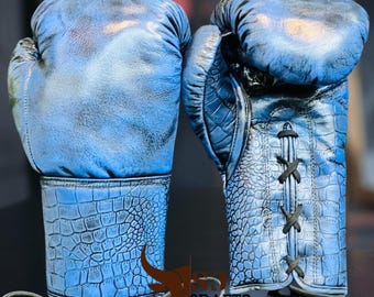 Handmade Leather Crocodile Texture Boxing Gloves: Sparring & Training