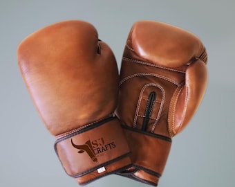 Vintage Leather Boxing Gloves: Cowhide Training for Muay Thai, Kickboxing