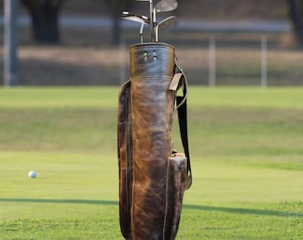Vintage Leather Pencil Golf Bag – Minimalist Golf Carry Bag for Walking, Practice & Display | Personalized Golf, Gift for Him,